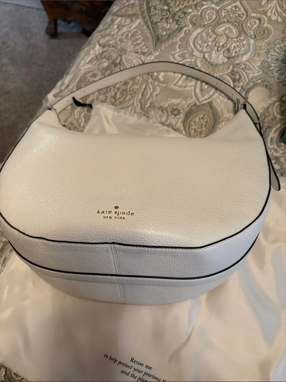 kate spade White Pebbled Leather Crescent Shoulder Bag